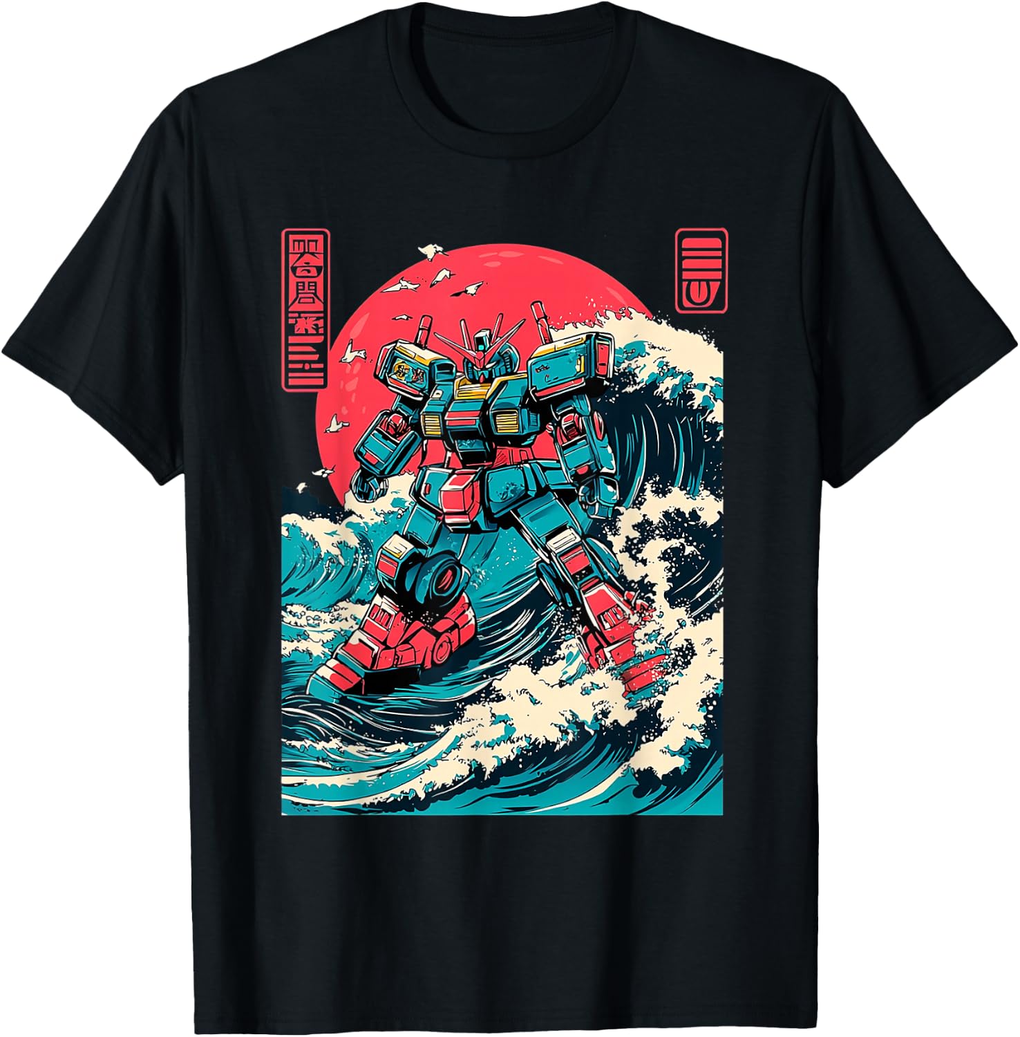 Japanese Mecha Anime Robot Retro Japanese Wave Kanagawa T-Shirt - T-Shirt | Black