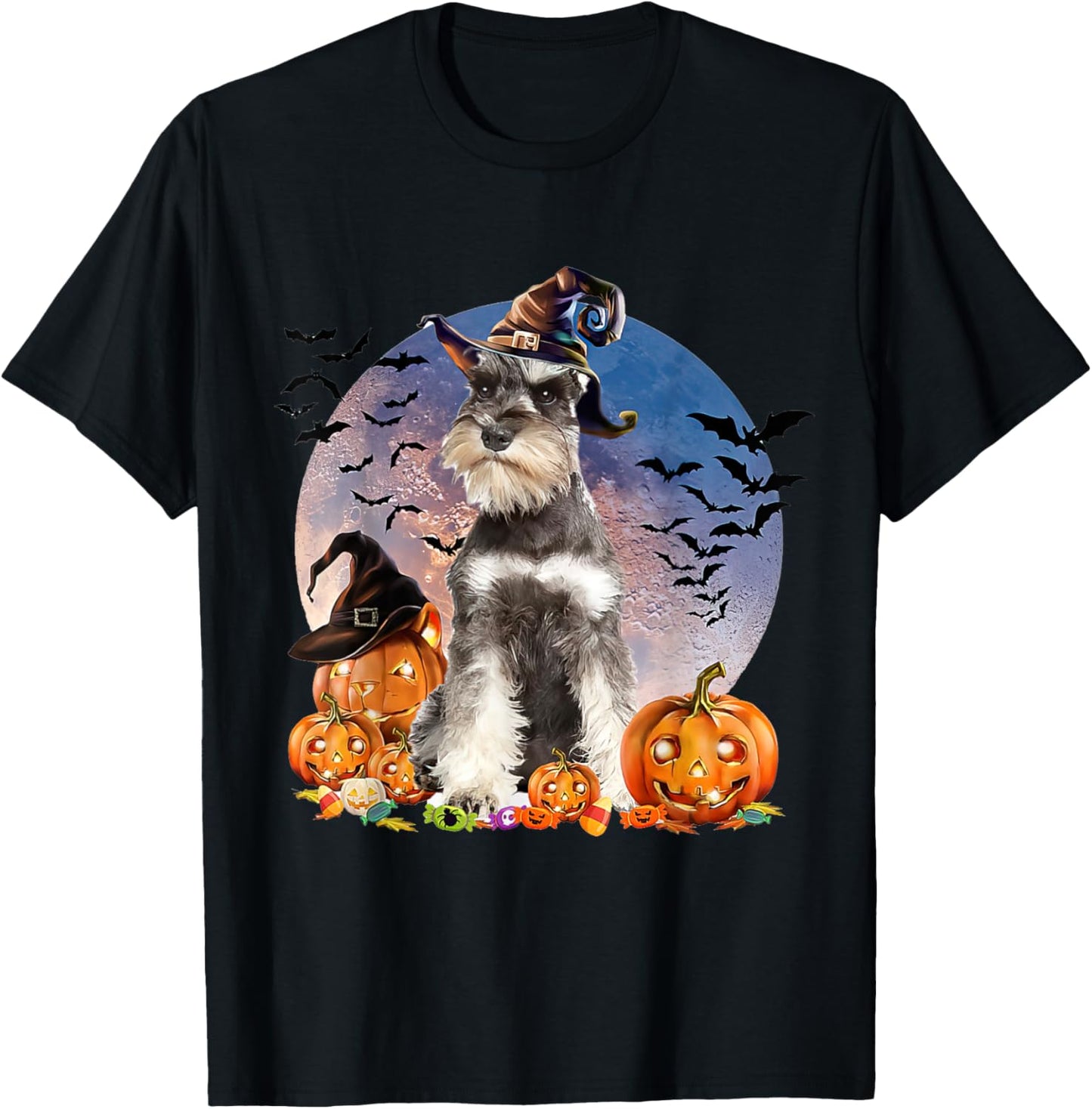 Dog Halloween Schnauzer Jack O Lantern Pumpkin Women T-Shirt - T-Shirt | Black