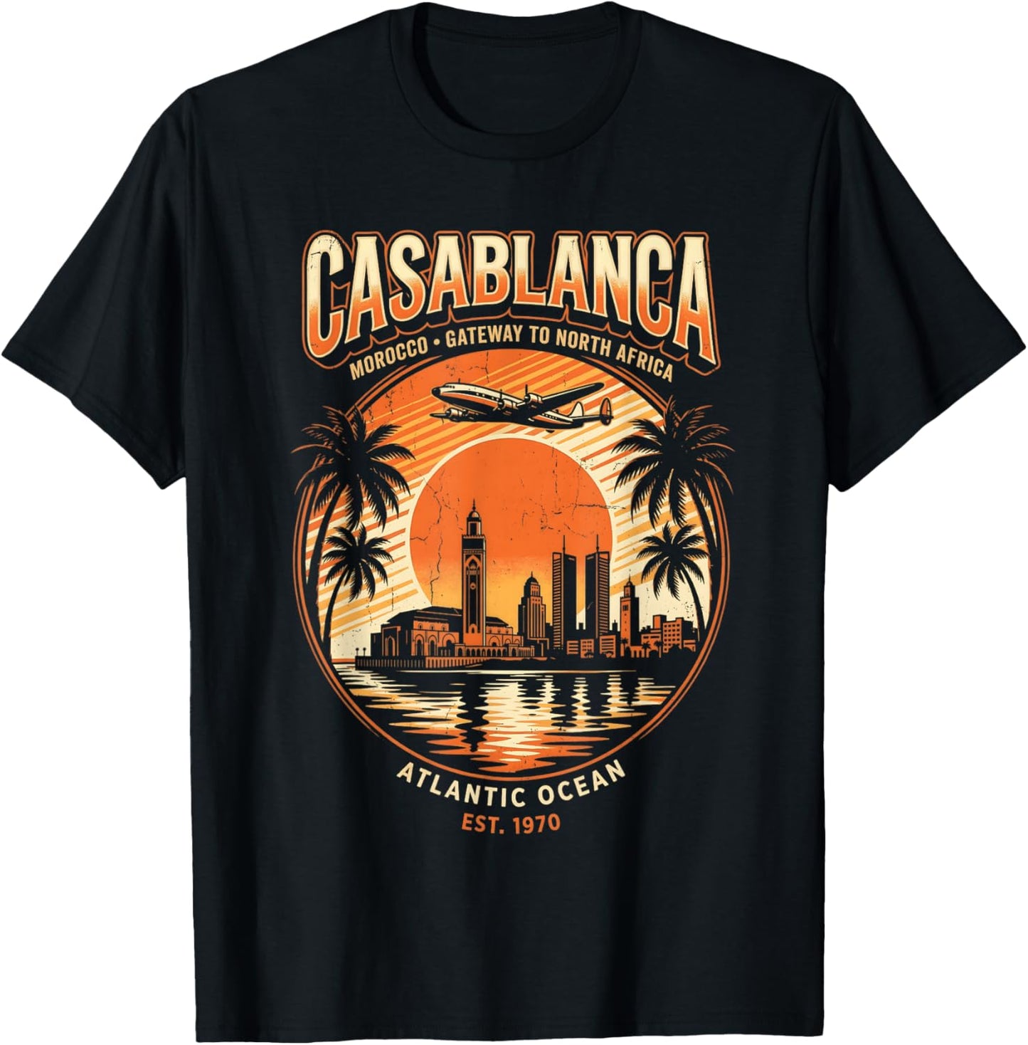 Retro Casablanca Skyline T-Shirt - T-Shirt | Black