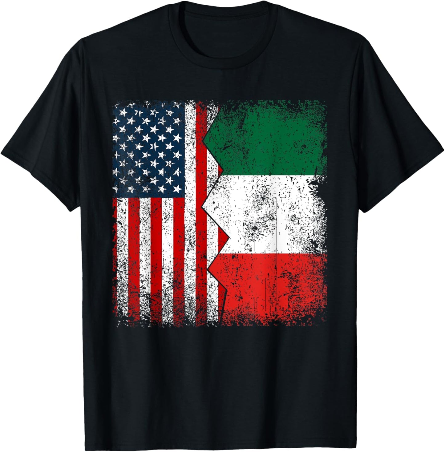 Italian Roots | Half American Flags | America Italy Vintage T-Shirt - T-Shirt | Black