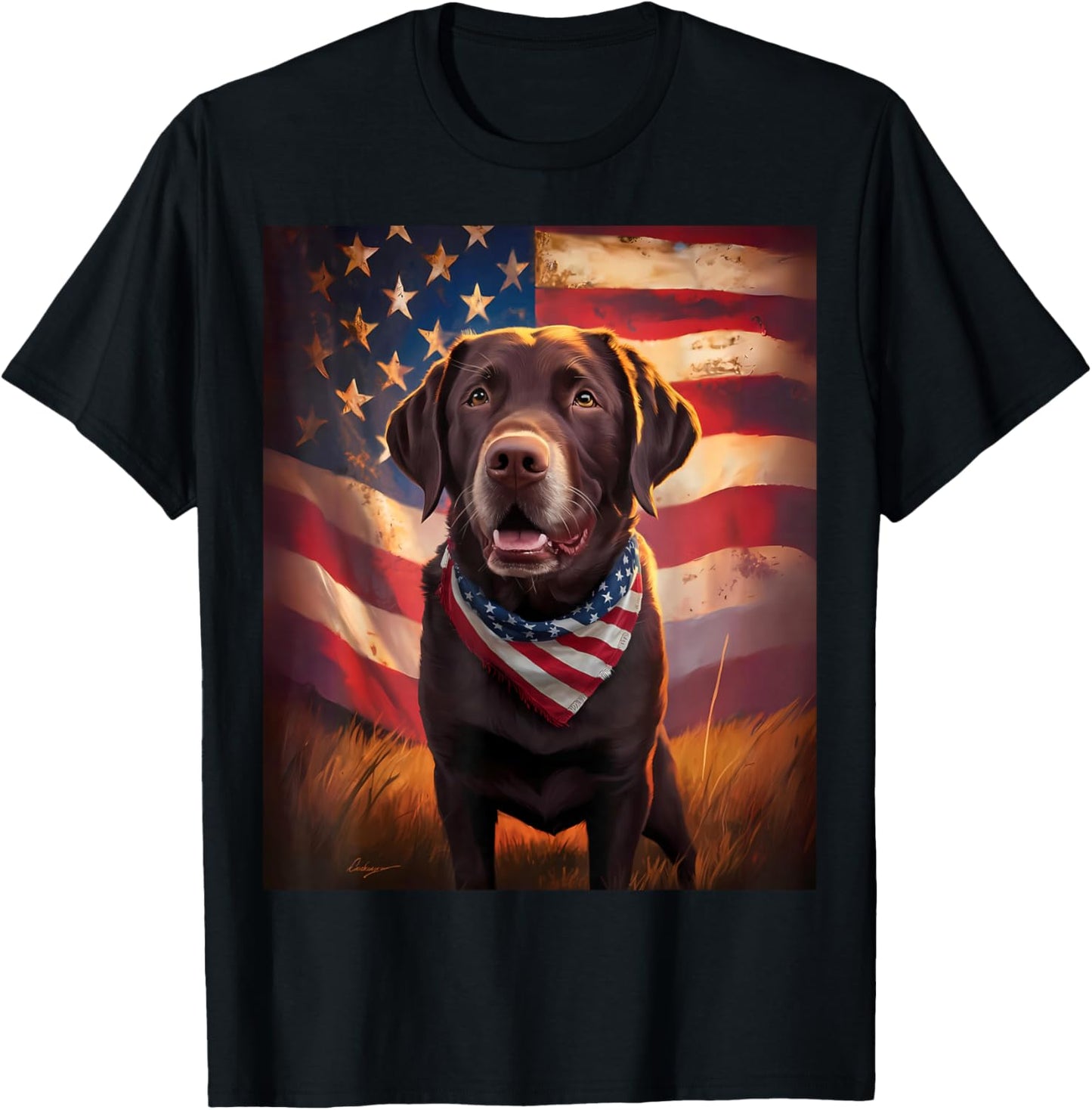 American Chocolate Labrador 4th of July Dog American Flag T-Shirt - T-Shirt | Black
