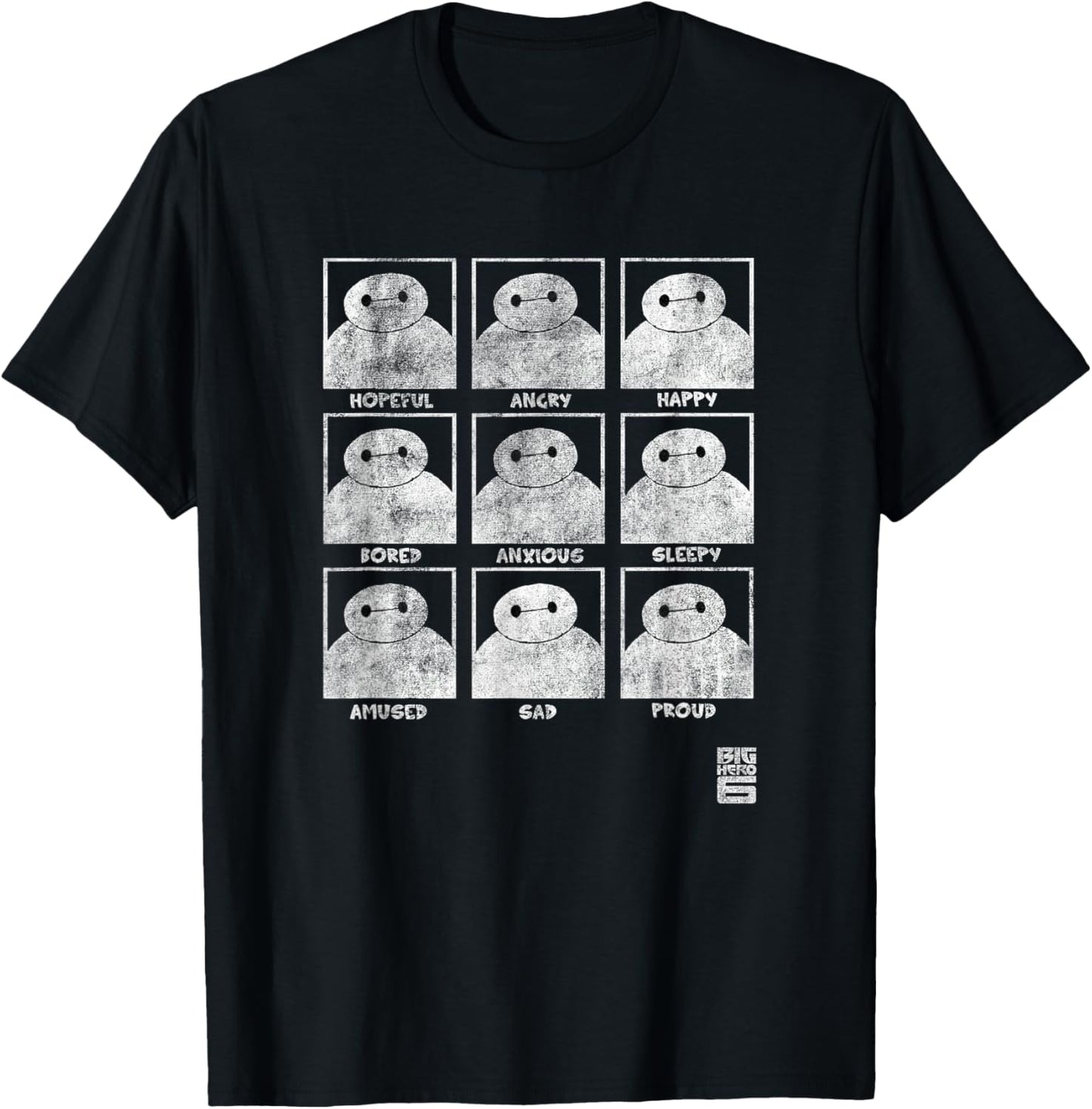 Disney Big Hero 6 Baymax Many Emotions Panels Distressed T-Shirt - T-Shirt | Black