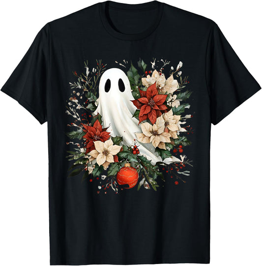 Cottagecore Ghost Christmas Floral Aesthetic product T-Shirt - T-Shirt | Black