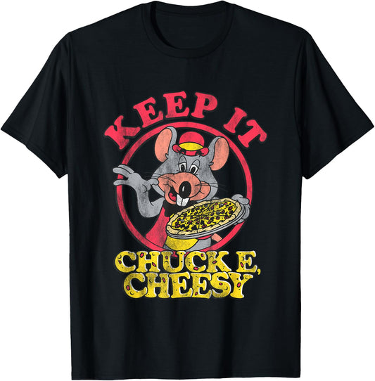 Chuck E. Cheese Keep It Cheesy Distressed Big Chest Logo T-Shirt - T-Shirt | Black