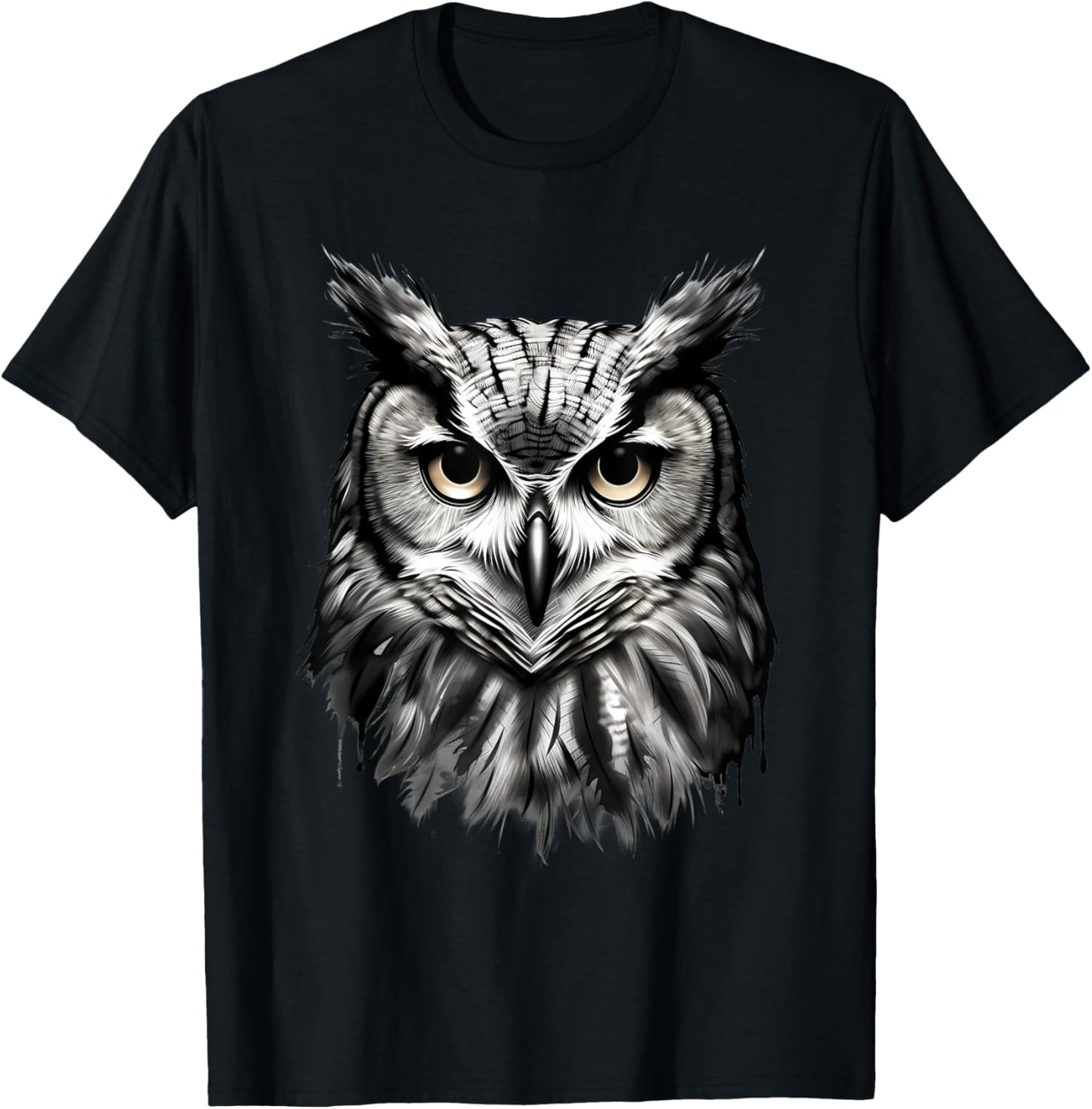 Owl Artwork Drawing Animal Lovers Animal Print Portrait T-Shirt - T-Shirt | Black