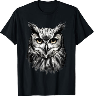 Owl Artwork Drawing Animal Lovers Animal Print Portrait T-Shirt - T-Shirt | Black