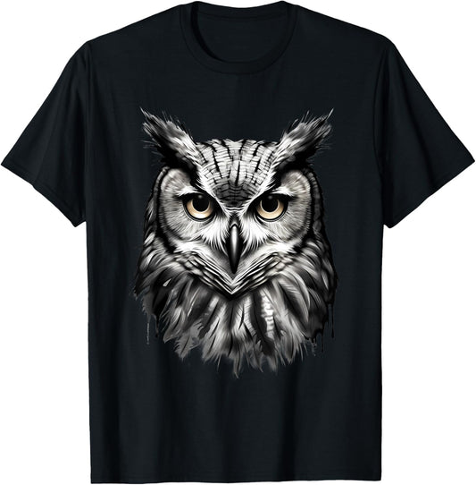 Owl Artwork Drawing Animal Lovers Animal Print Portrait T-Shirt - T-Shirt | Black