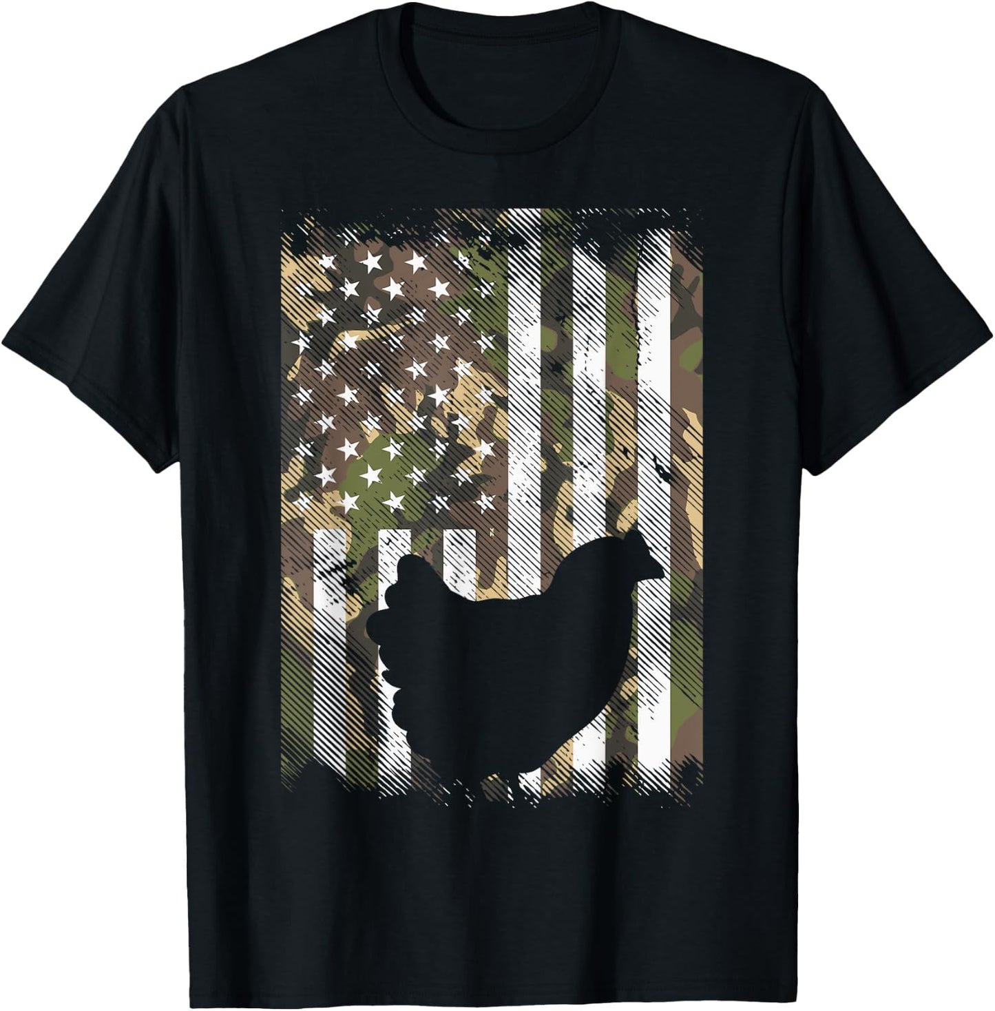Camo Flag Chicken Vintage Farm Animal Patriotic Farmer Gift T-Shirt - T-Shirt | Black