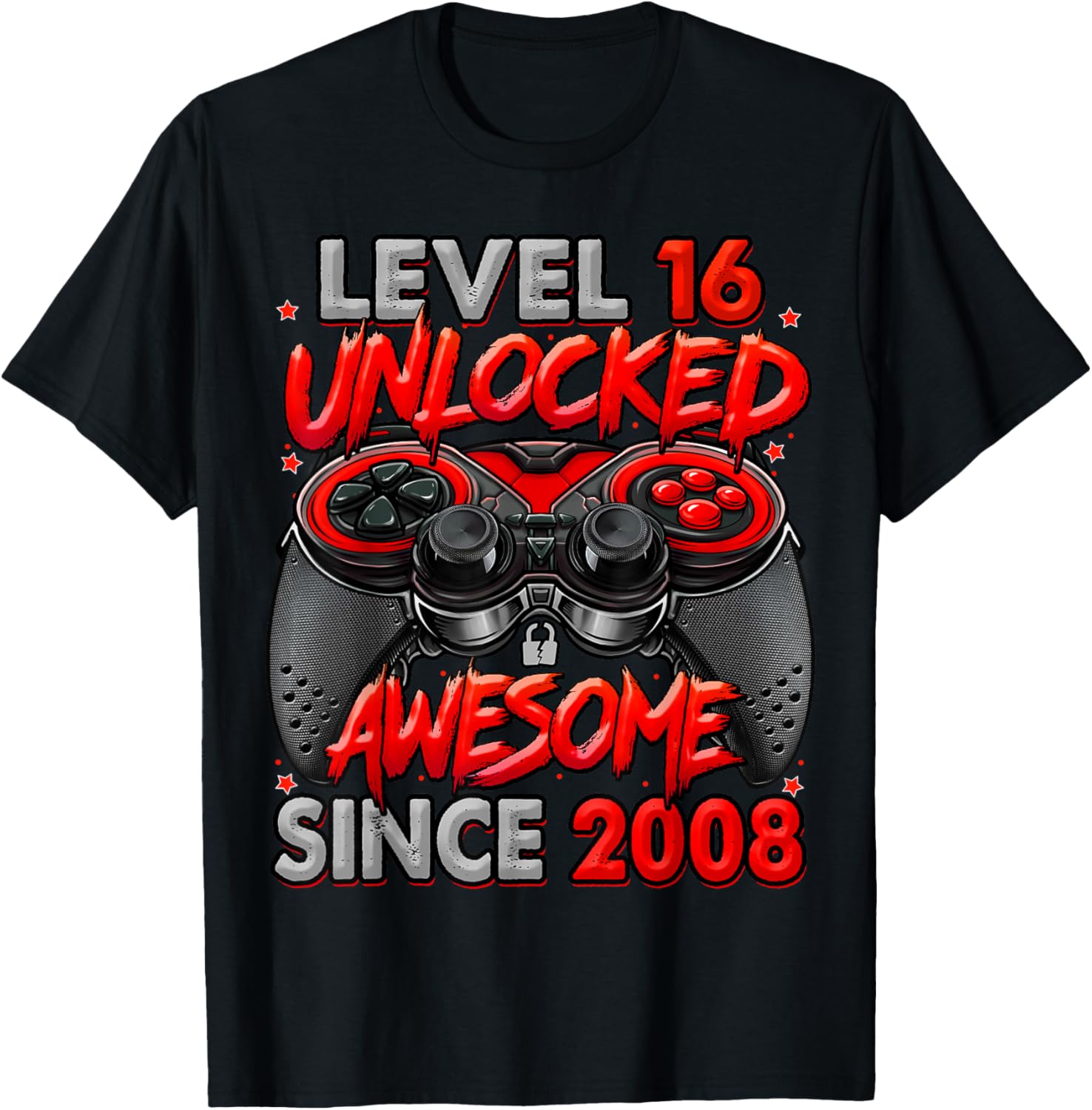 Level 16 Unlocked Awesome Since 2008 Gaming 16th Birthday T-Shirt - T-Shirt | Black