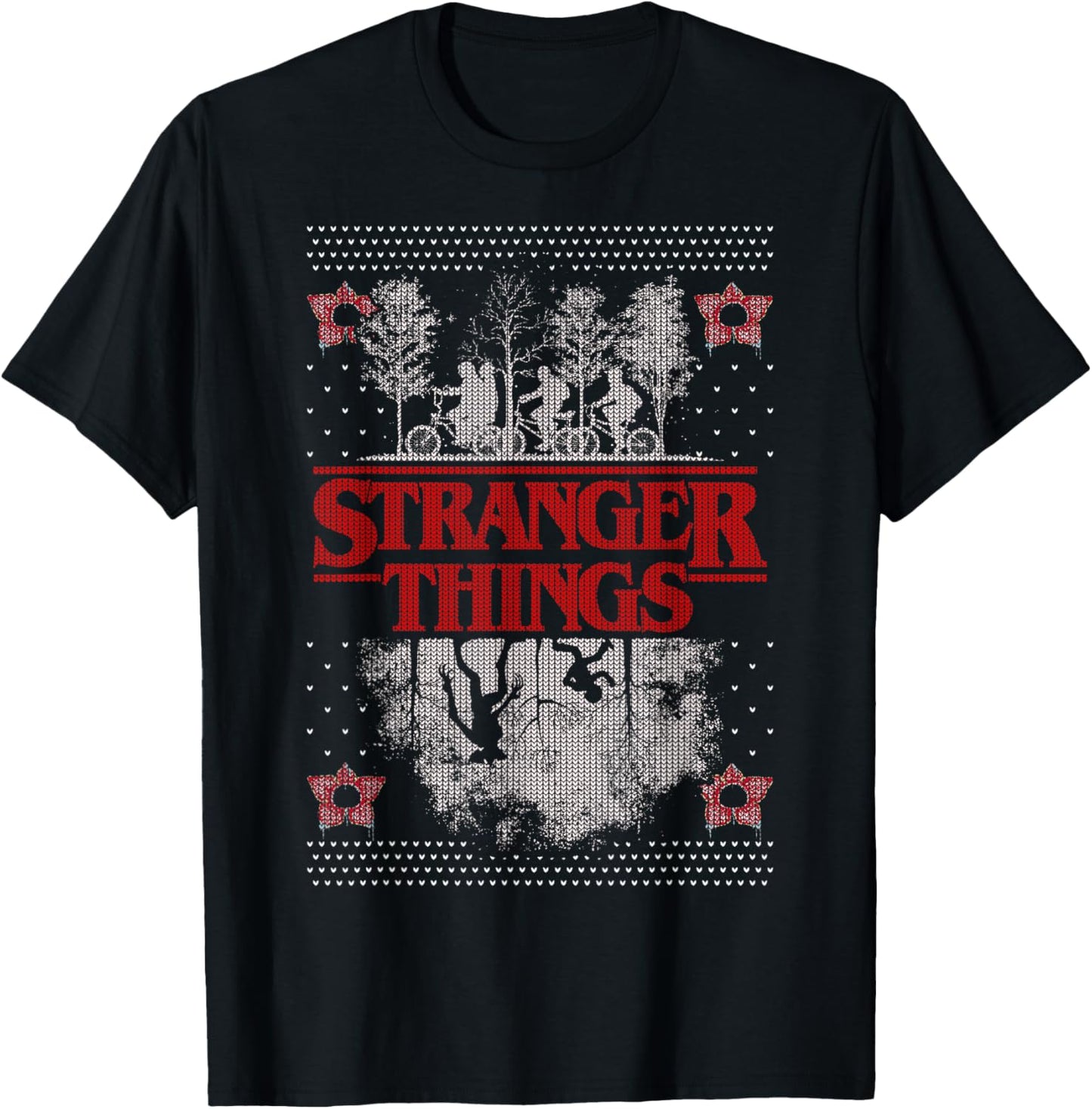 Netflix Stranger Things Ugly Christmas Sweater Style T-Shirt - T-Shirt | Black