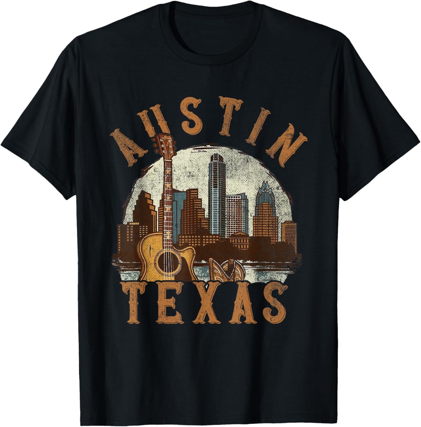 Austin Texas TX | Guitar Skyline T-Shirt - T-Shirt | Black