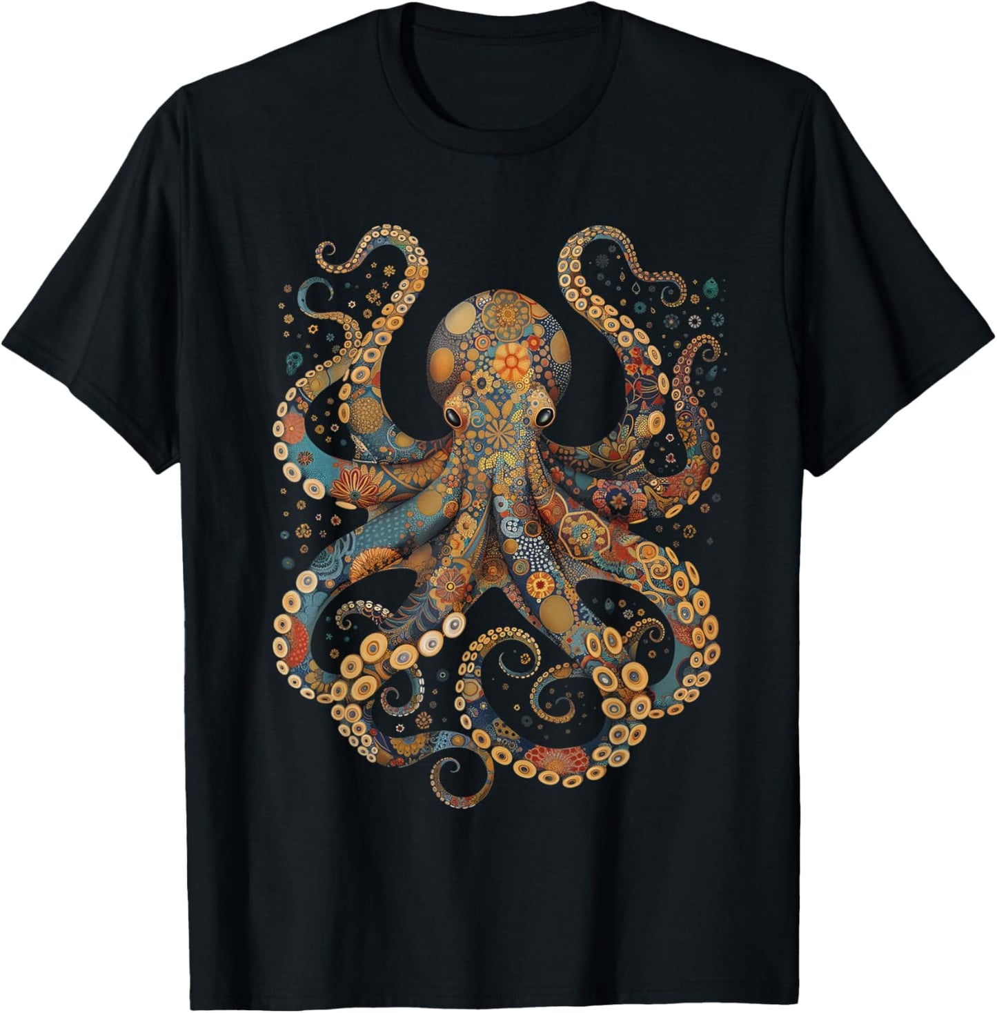 Octopus Floral Vintage Flowers Octopus Octopus Diving T-Shirt - T-Shirt | Black