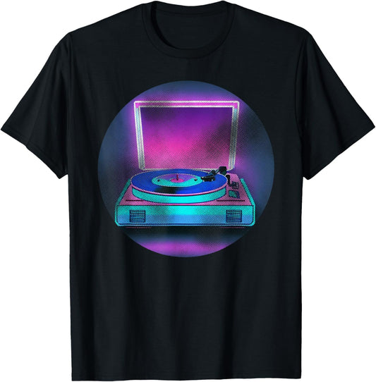 Vinyl Record Player Retro Style Vintage LP DJ 70s 80s Music T-Shirt - T-Shirt | Black