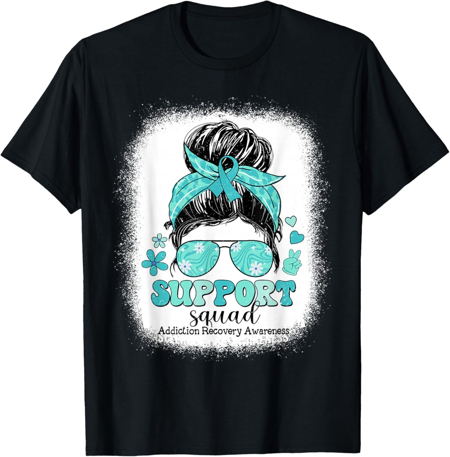 Groovy Support Squad Messy Bun Addiction Recovery Awareness T-Shirt - T-Shirt | Black