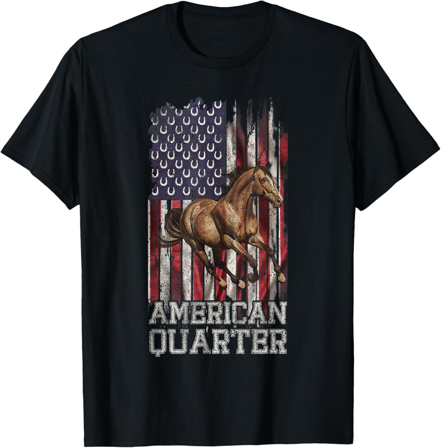 USA Flag American Quarter Horse Lover, Horseback Riding T-Shirt - T-Shirt | Black