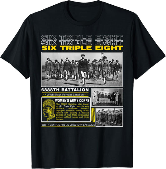 A Legacy of Black Masculinity and Courage -Adults WWII Legacy of the 6888th Battalion Blue S Short Sleeve T-Shirt - T-Shirt | Black