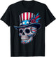 Independence Day USA Patriot Skull 4th of July Sugar Skull T-Shirt - T-Shirt | Black