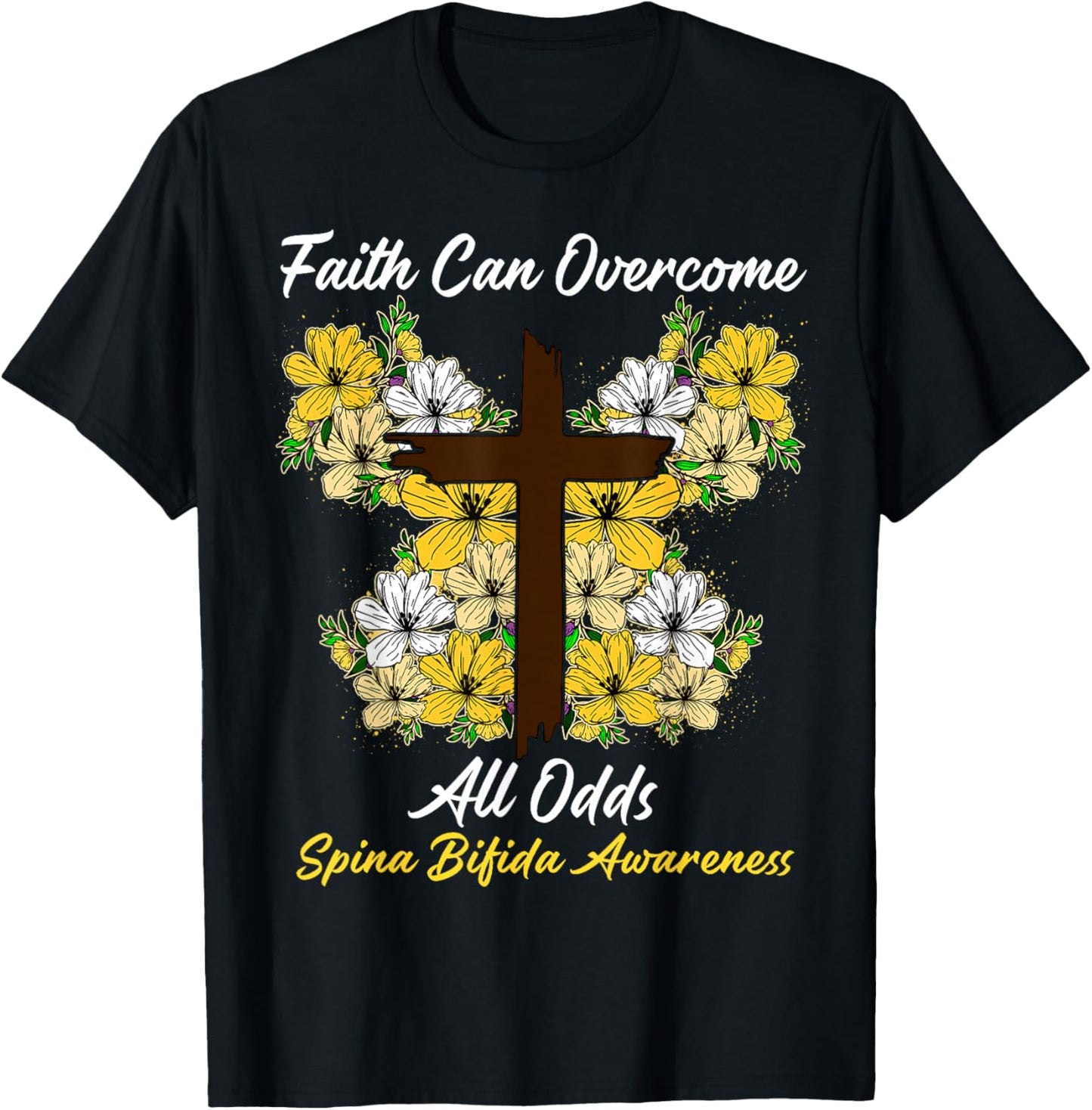 Woman Spina Bifida Awareness Faith Cross Butterfly T-Shirt - T-Shirt | Black