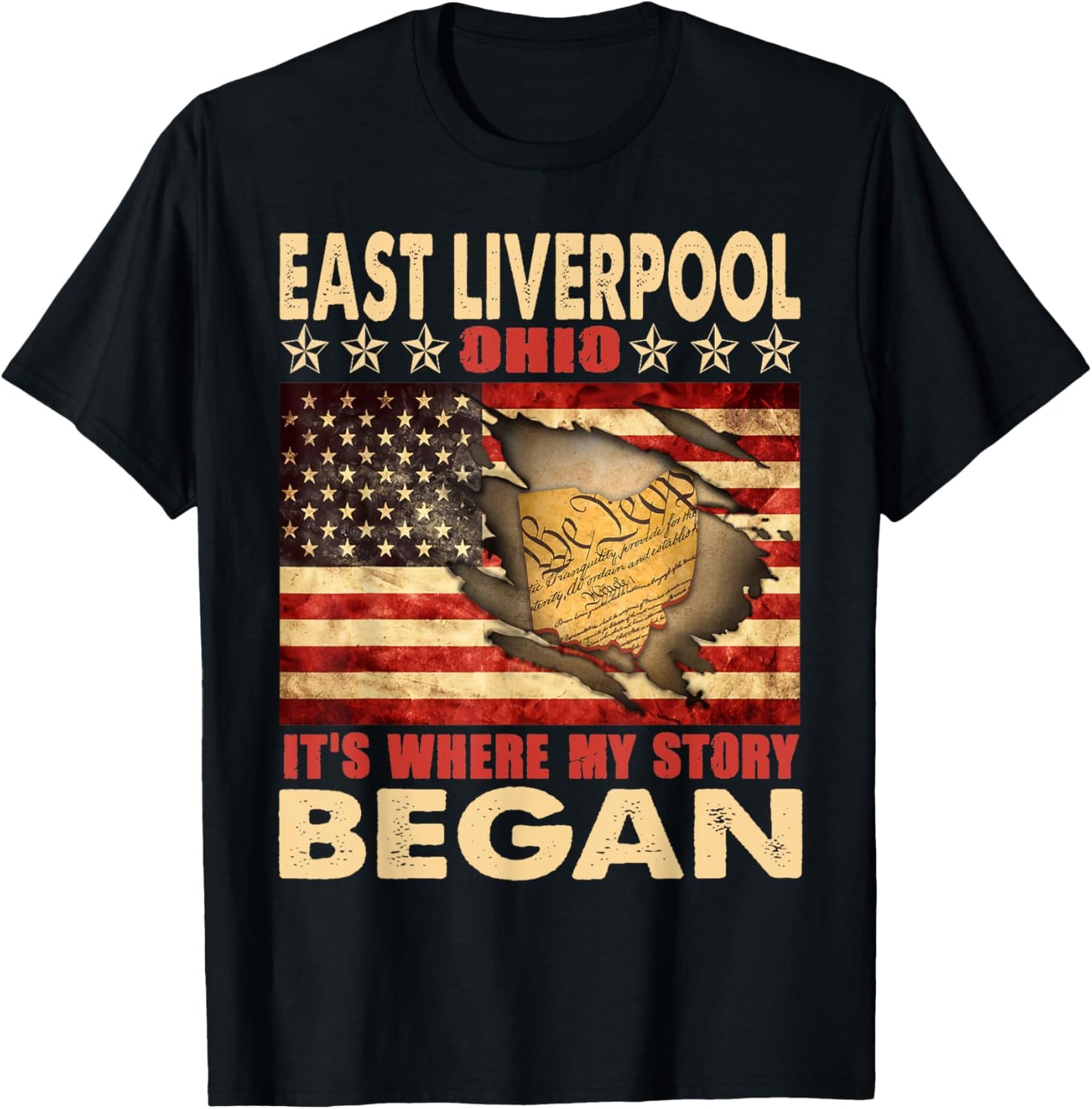East Liverpool Ohio USA Flag 4th Of July Women Men T-Shirt - T-Shirt | Black