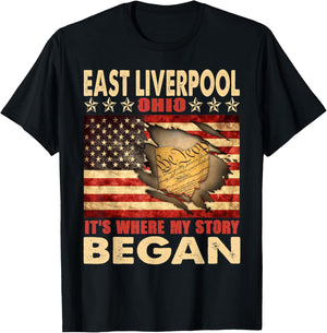 East Liverpool Ohio USA Flag 4th Of July Women Men T-Shirt - T-Shirt | Black