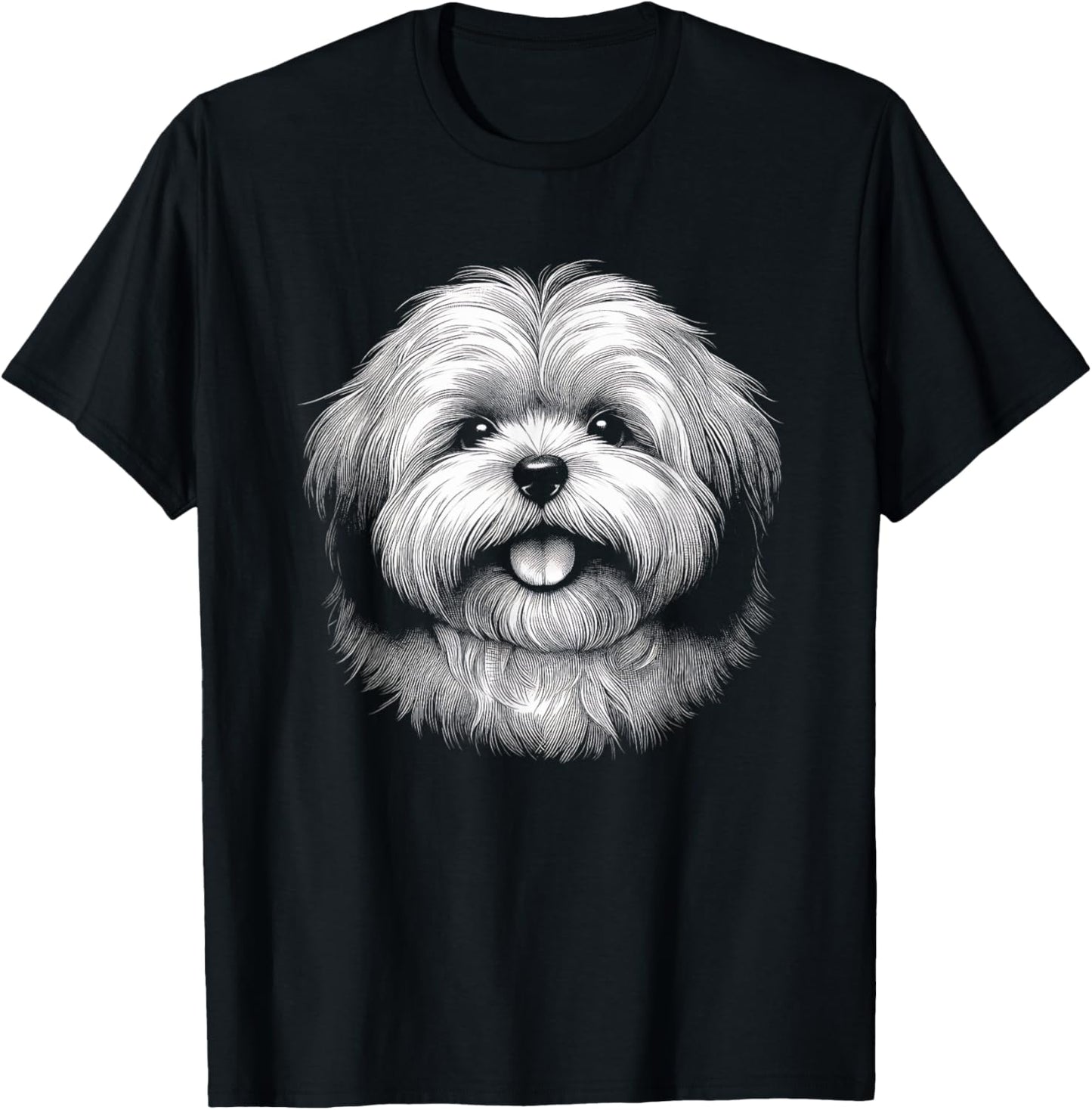 Lhasa Apso Dog Face Art Design and Men T-Shirt - T-Shirt | Black