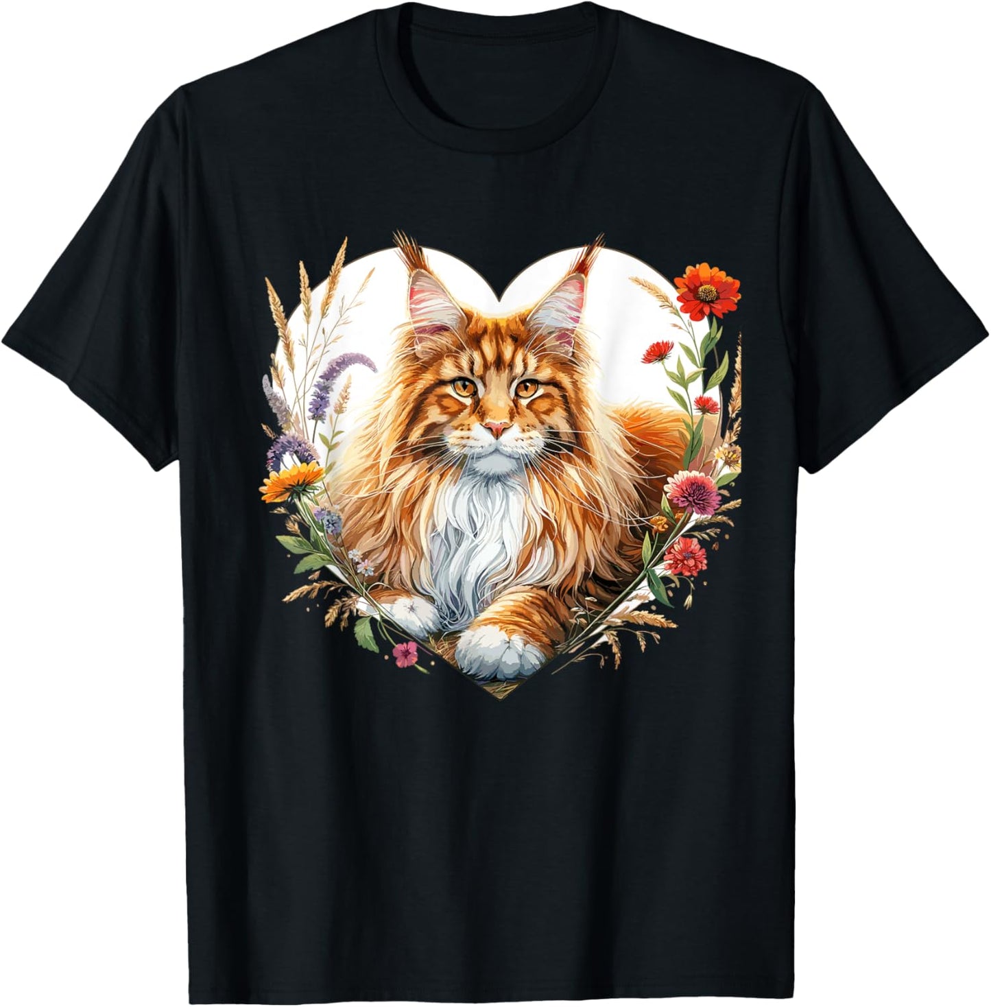 My Cat Is My Valentine Cute Orange Maine Coon Cat in a Heart Women Girls Kids T-Shirt - T-Shirt | Black