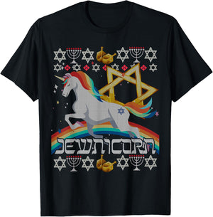 Jewnicorn Unicorn Ugly Hanukkah Chanukah - Funny Jewish T-Shirt - T-Shirt | Black
