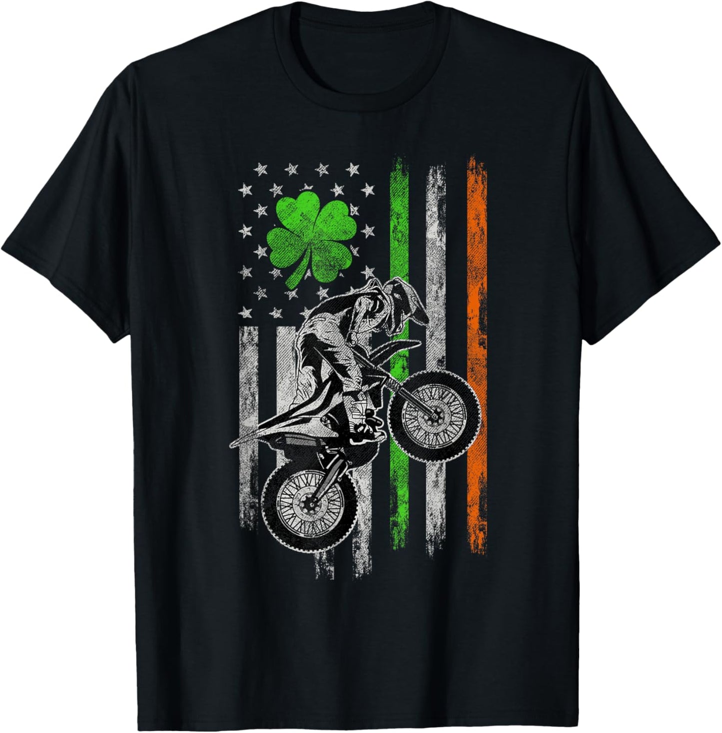 Motocross American Irish Flag St Patricks Day Dirt Bike T-Shirt - T-Shirt | Black