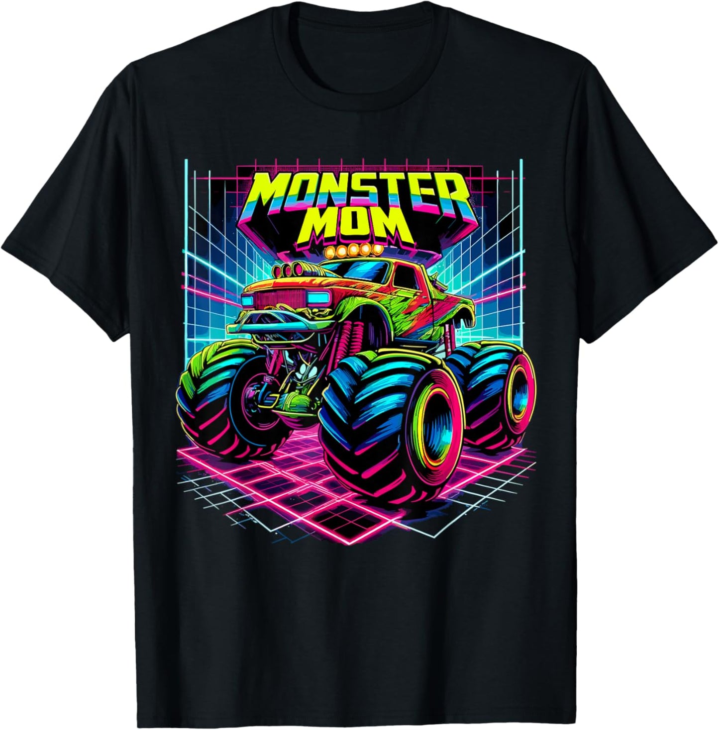 Monster Truck Mom Birthday Party Retro Monster Trucks T-Shirt - T-Shirt | Black