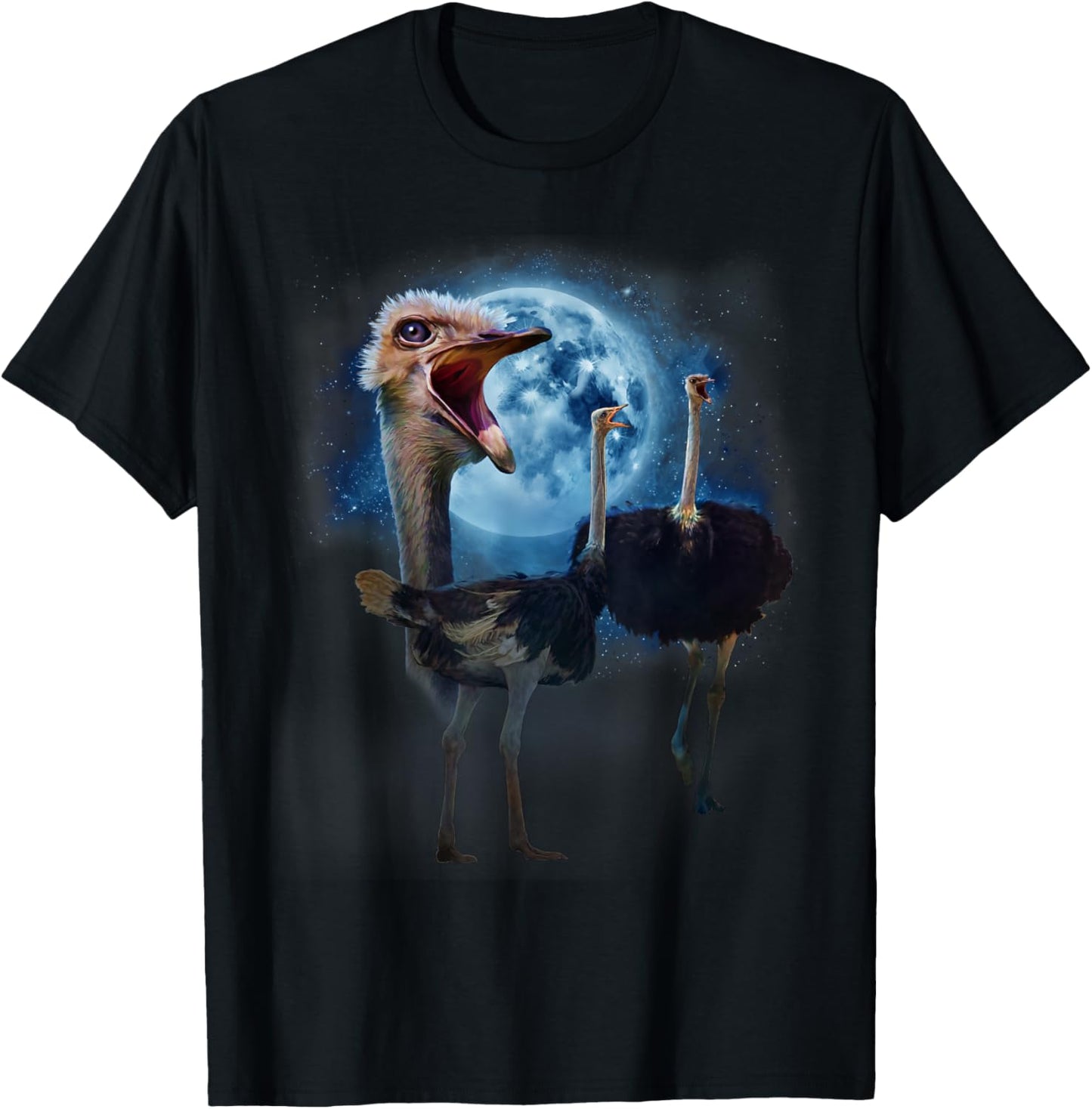 Funny Ostrich Shirt - Ostriches Howling at the Moon T-Shirt - T-Shirt | Black