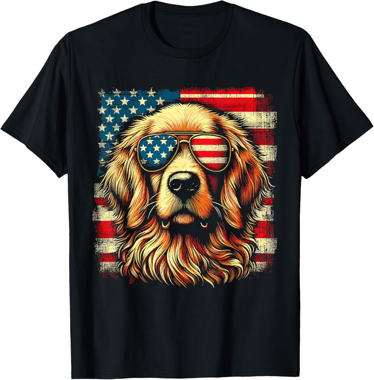 Golden Retriever Patriotic American US Flag 4th Of July T-Shirt - T-Shirt | Black