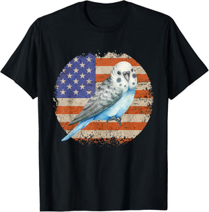 Parakeet Budgie Retro Grunge Patriotic American US Flag T-Shirt - T-Shirt | Black
