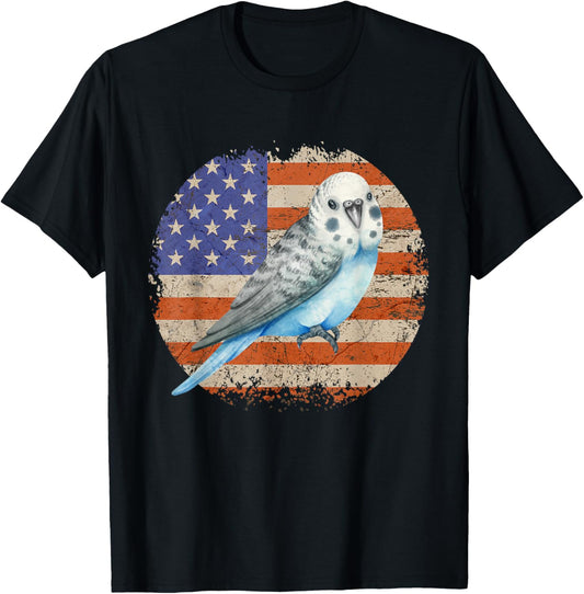 Parakeet Budgie Retro Grunge Patriotic American US Flag T-Shirt - T-Shirt | Black