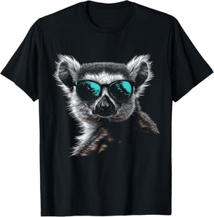 Lemur Wearing Sunglasses Funny Animal Monkey Lemur Lover T-Shirt - T-Shirt | Black