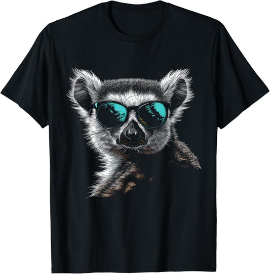 Lemur Wearing Sunglasses Funny Animal Monkey Lemur Lover T-Shirt - T-Shirt | Black