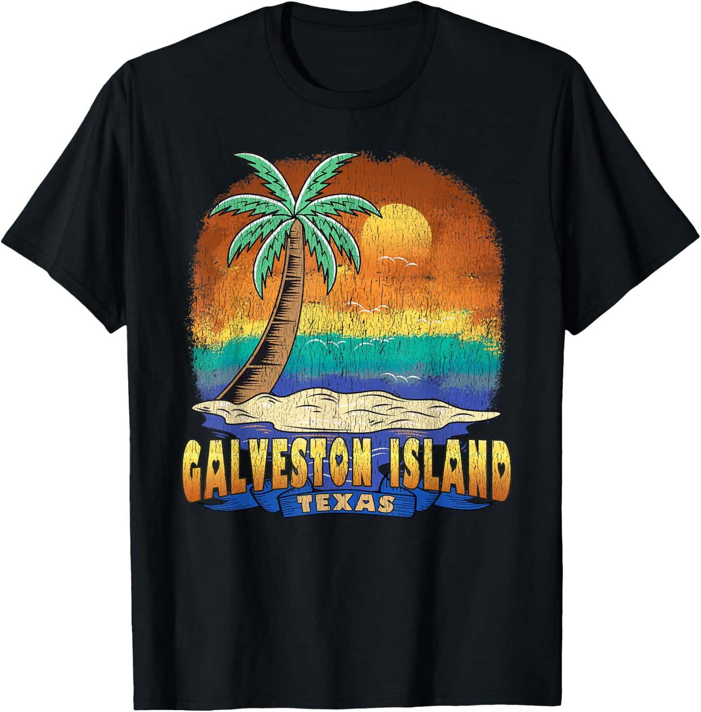 GALVESTON ISLAND TEXAS | Vintage Distressed Souvenir T-Shirt - T-Shirt | Black