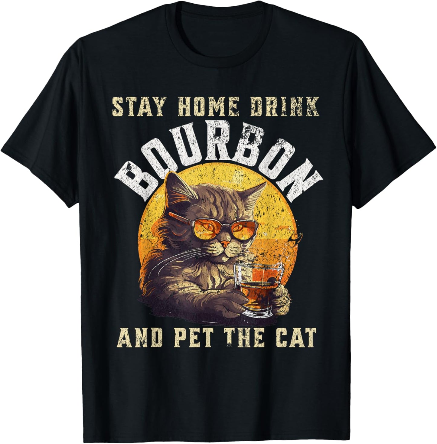 Stay home drink bourbon and pet the cat gift Women T-Shirt - T-Shirt | Black