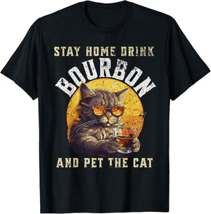 Stay home drink bourbon and pet the cat gift Women T-Shirt - T-Shirt | Black