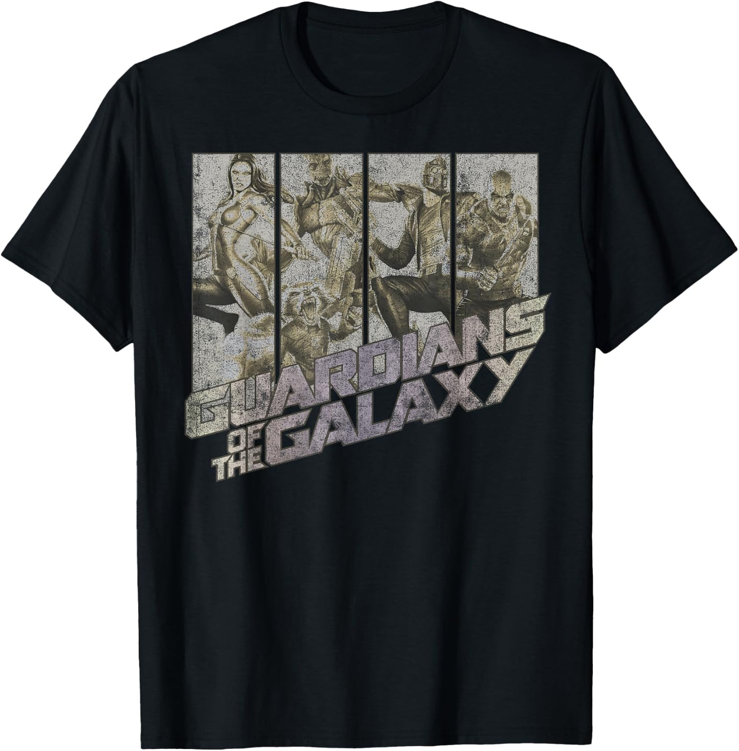 Marvel Guardians of The Galaxy Group Shot Distressed Panels T-Shirt - T-Shirt | Black