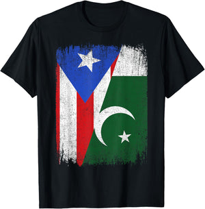 Half Puerto Rico Pakistan Flag Pakistani Pride Roots T-Shirt - T-Shirt | Black