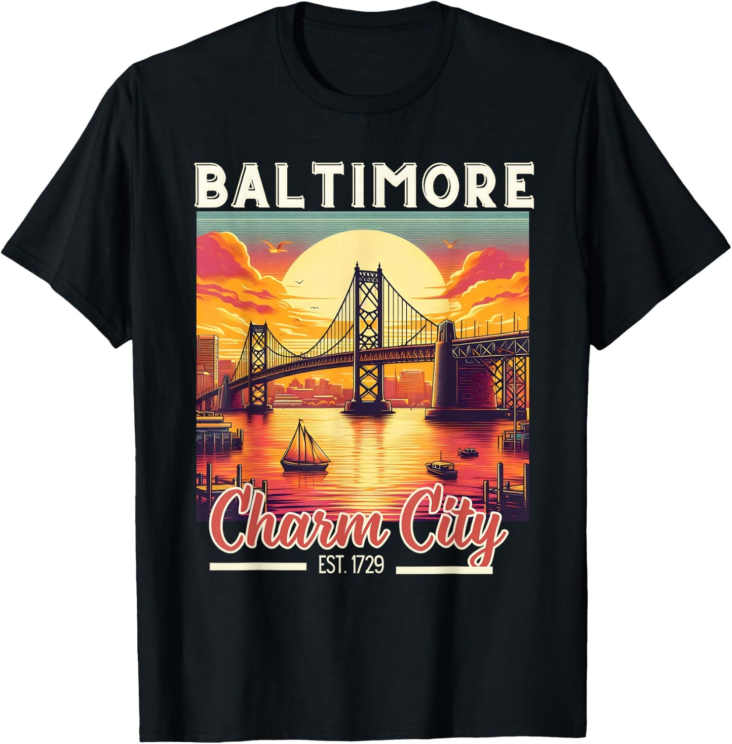 Vintage Baltimore Maryland Charm City Trip retro skyline men T-Shirt - T-Shirt | Black