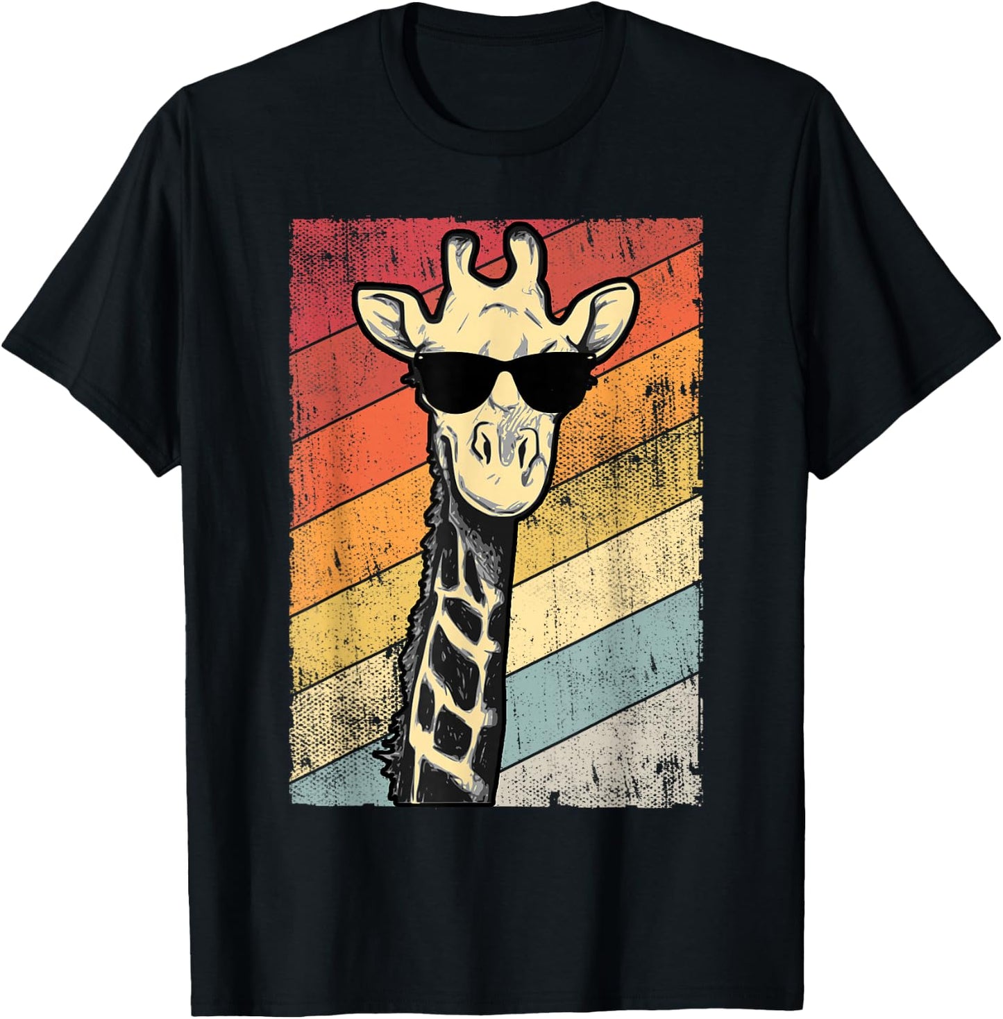 Retro Vintage Giraffe Sunglasses Gift Funny Animal Lover T-Shirt - T-Shirt | Black
