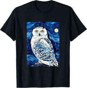 Snowy Owl Starry Night Painting Men Women Kids T-Shirt - T-Shirt | Black
