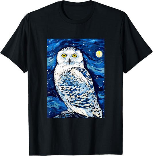 Snowy Owl Starry Night Painting Men Women Kids T-Shirt - T-Shirt | Black