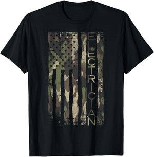 Camouflage Electrician Patriotic USA Flag T-Shirt - T-Shirt | Black