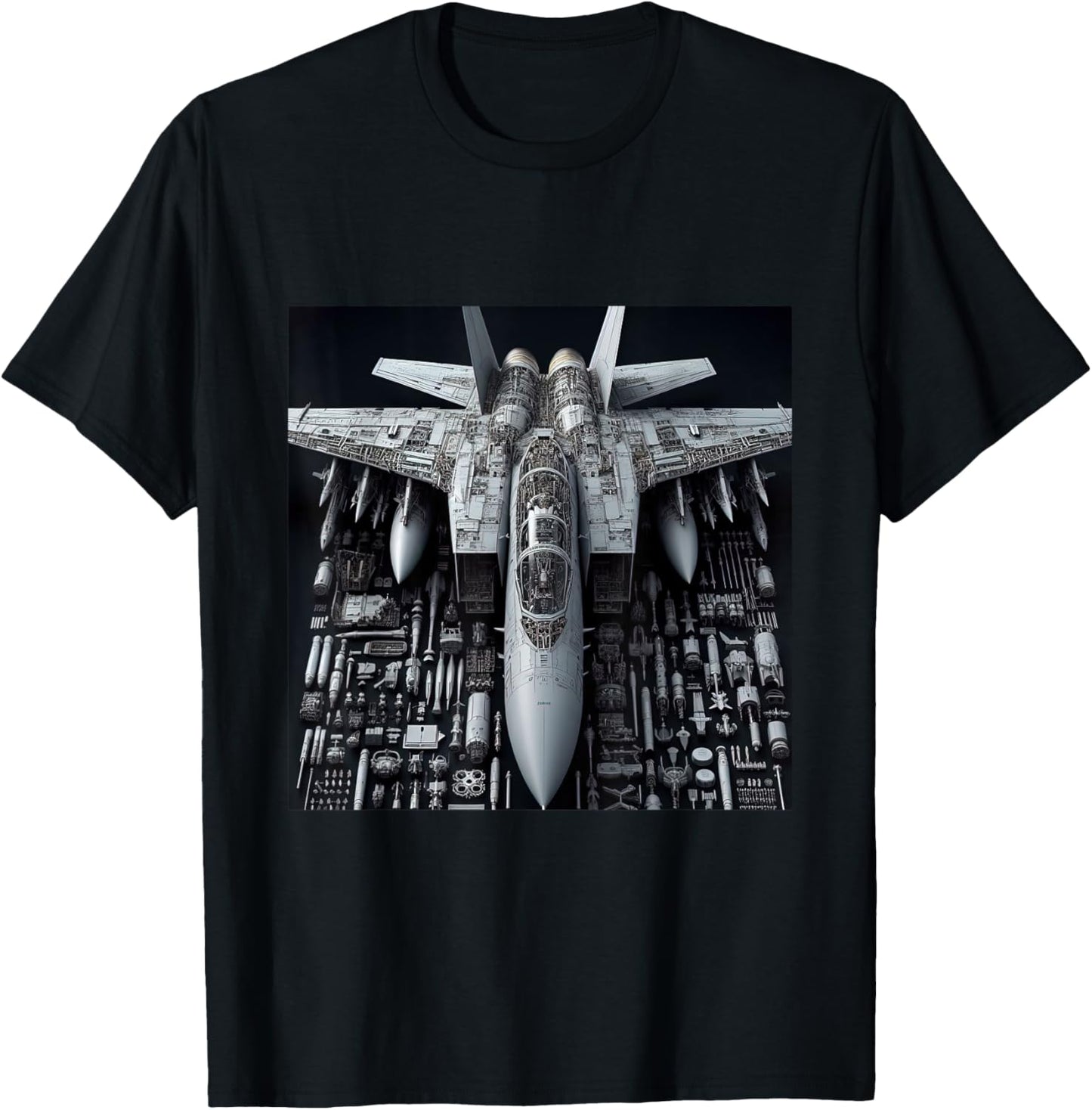 F-14 Tomcat Fighter Jet Assembly Blueprint Military Aviation T-Shirt - T-Shirt | Black