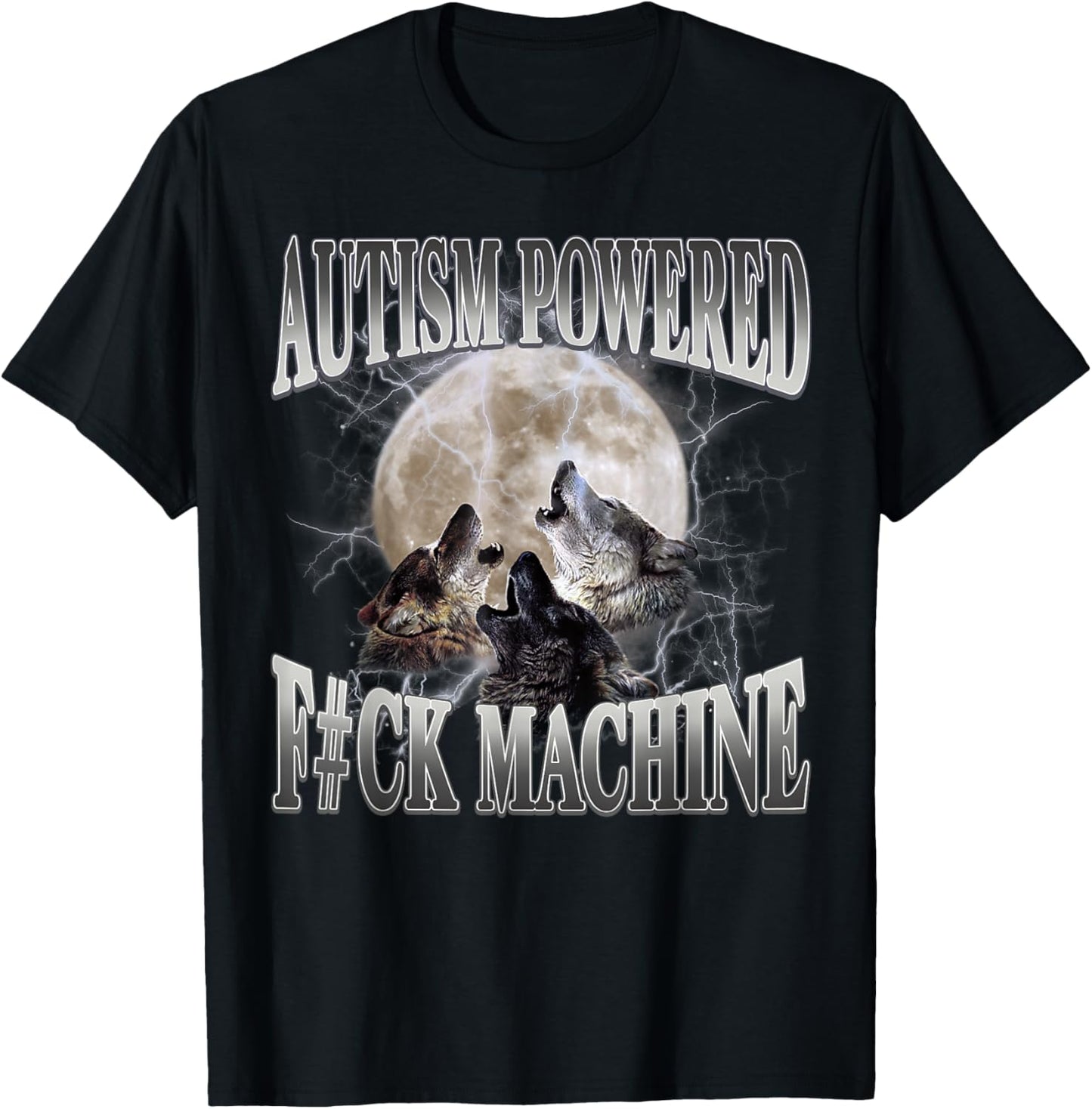 Autism Powered F#Ck Machine Funny Meme Wolf Autistic Retro T-Shirt - T-Shirt | Black