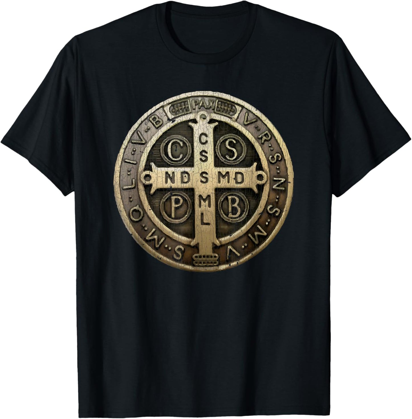 Vintage Retro St. Benedict Medal Saint Benedict Cross Cathol T-Shirt - T-Shirt | Black