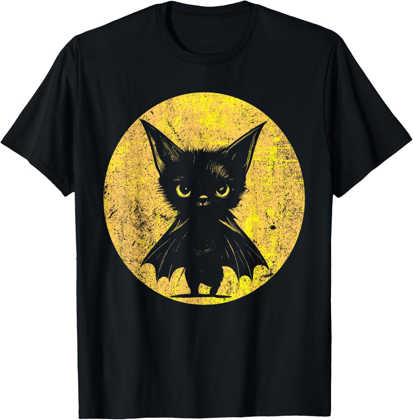 Halloween: Grumpy Black Kitten In Bat Costume T-Shirt - T-Shirt | Black
