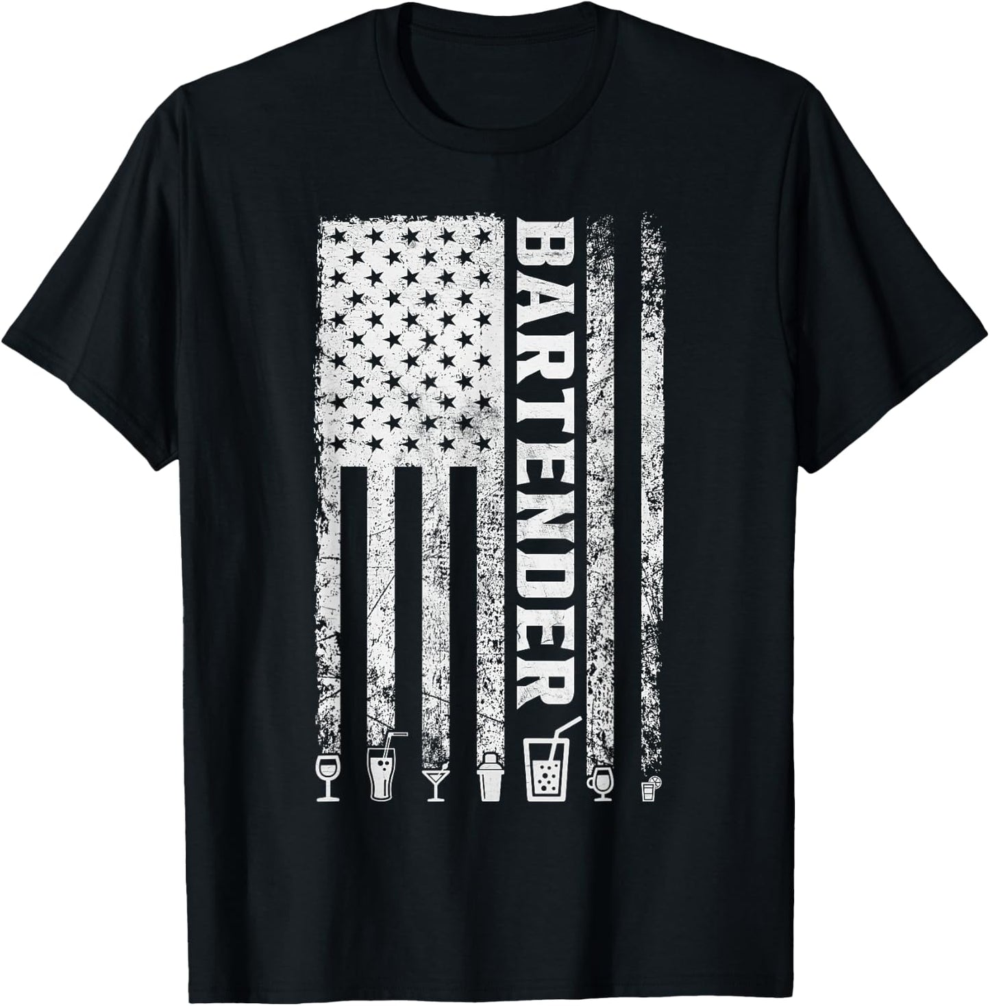 Bartender American Flag 4th of July Vintage Funny Bartender T-Shirt - T-Shirt | Black